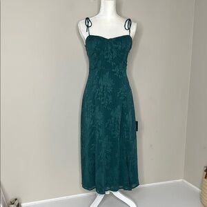 Lulu's Green Floral Spaghetti Strap Sweetheart Dance Evening Formal Midi Dress S